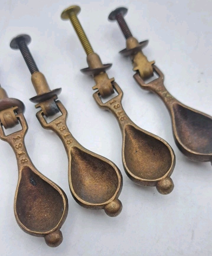 Antique Drop Pull Drawer Door Dresser Handle Old Vintage Brass Hardware Lot of 4