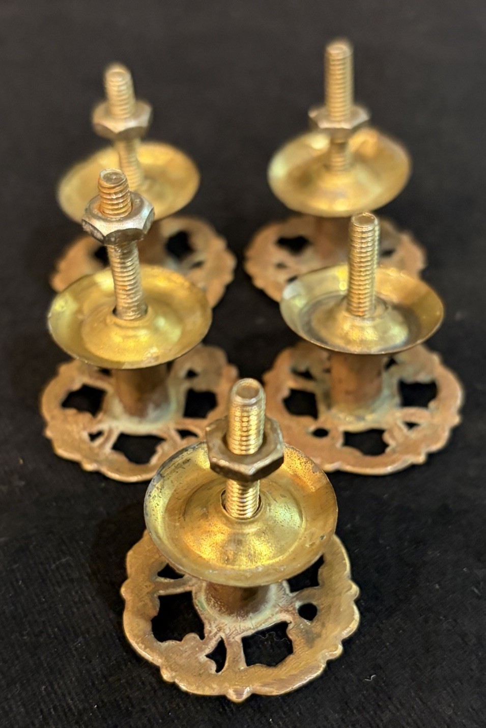 5 Antique Victorian Ornate Brass? Drawer Pulls