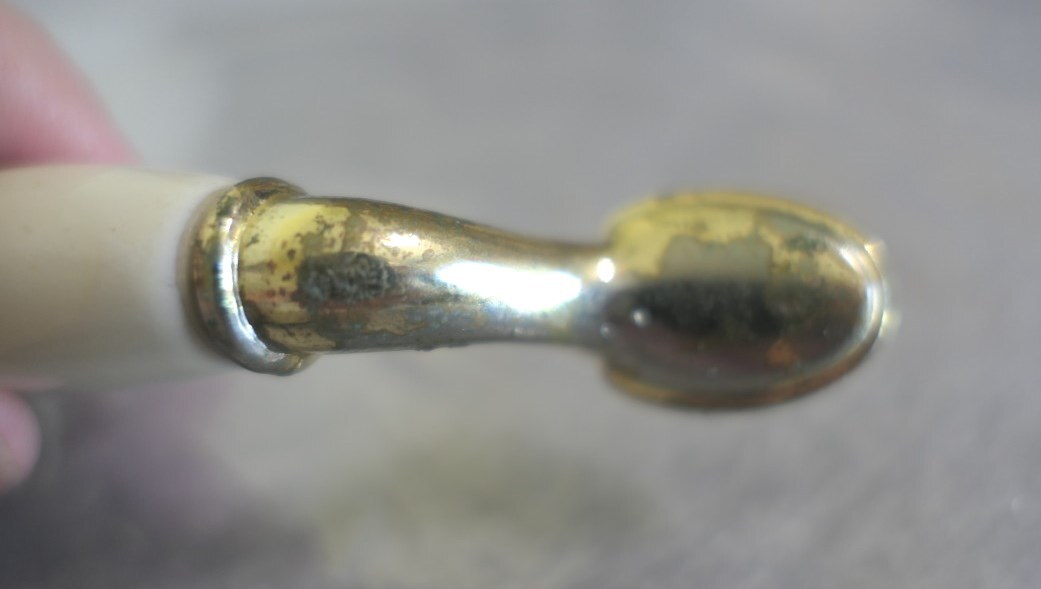 NOS Brass & Ceramic Bakelite Cabinet Dresser Sideboard Drawer Pull Handle 4-7/8″