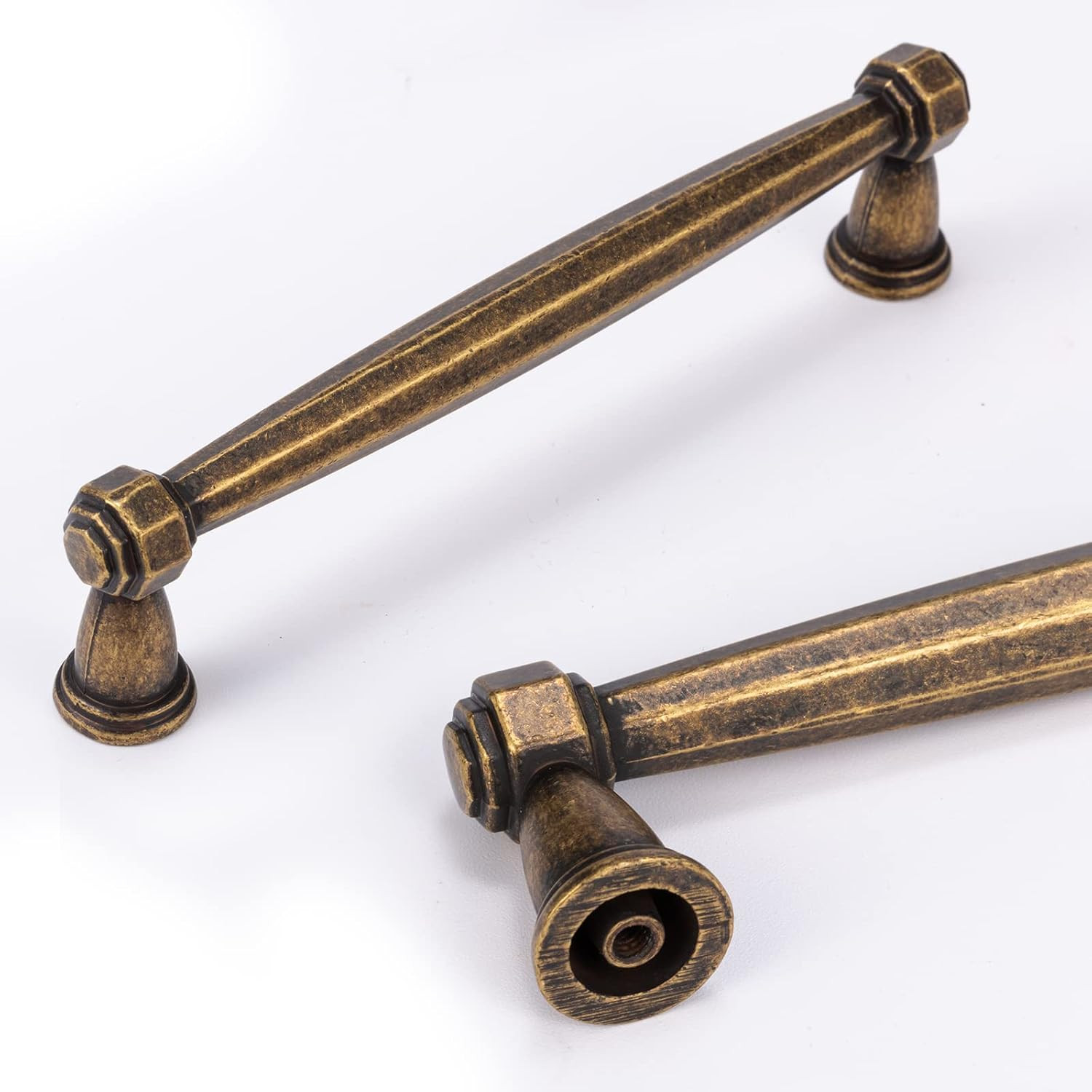 5Inch Antique Drawer Pulls, 6 Pack Antique Brass Cabinet Hardware, Solid Vintage
