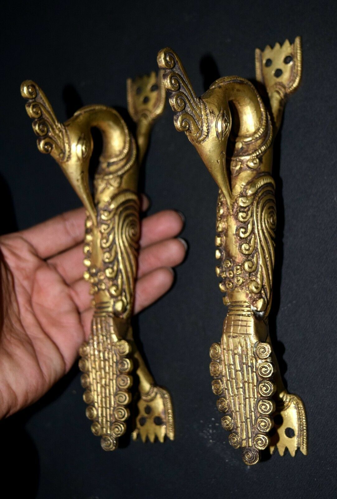 Brass Peacock Door Pull Set 8” Inches Bird Crafted Door Handles Furniture GTX