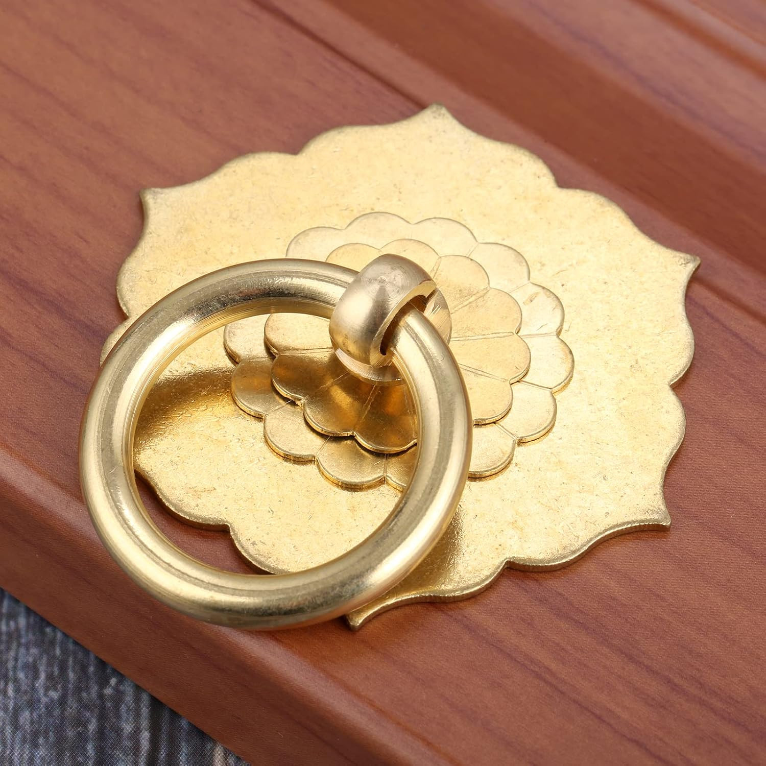 4PCS Antique Brass Ring Pulls,Vintage Hexagon Flower Ring 4 Pack