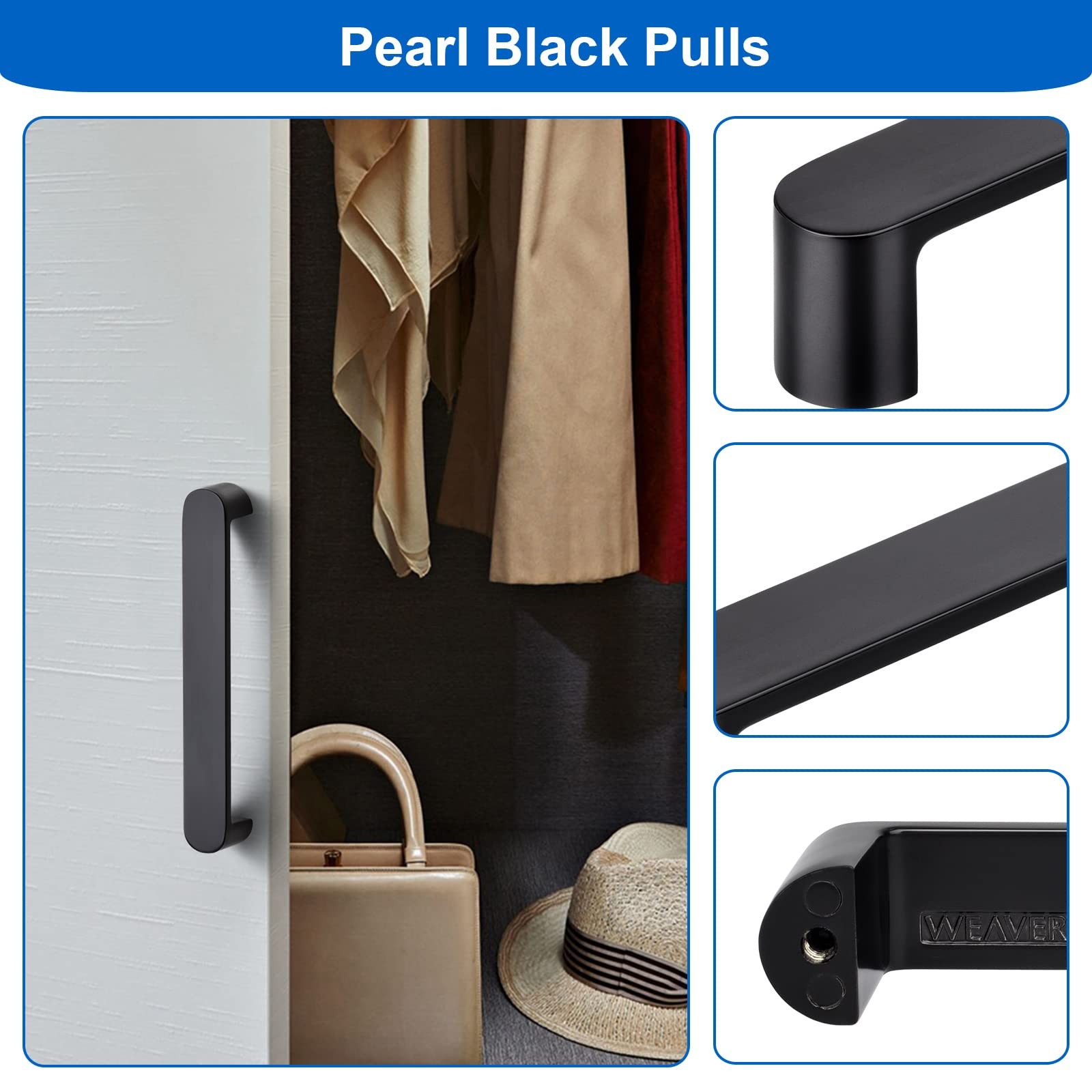 Weaverbird 4 Pack Cabinet Handles Pearl Black Drawer Pulls Furniture Cabinet