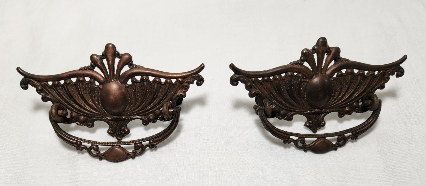 Antique Handles Drop Bail Pulls Drawer Furniture Vtg Cupboard Hardware Pair