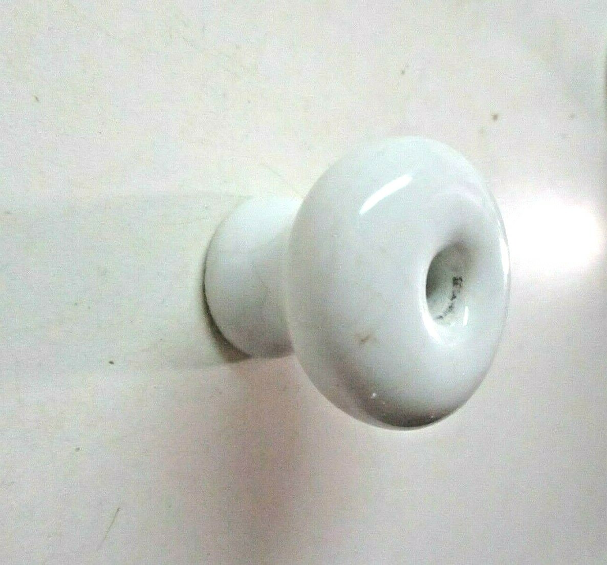 White Porcelain 1920s Mushroom Pull Knob Center Screw Hole 1-3/8″ Antique 1