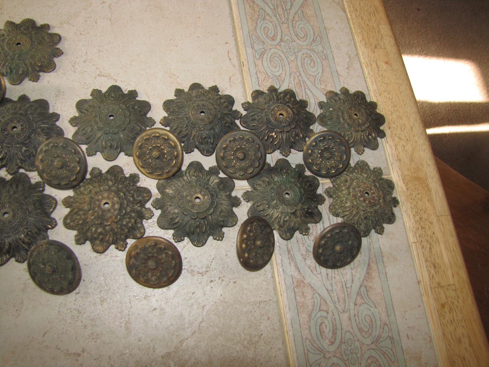 Vintage Ornate Brass Drawer Pull Knobs w/ Back Plate 3″ – Set of 14 JAPAN
