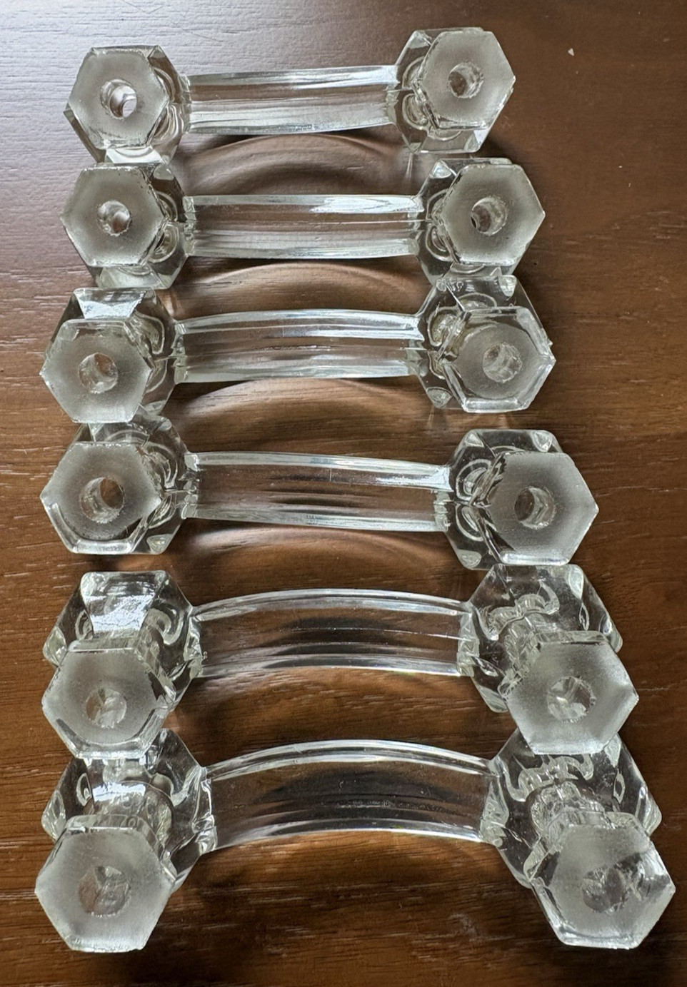 Lot of 6 Vintage Hexagon Clear Glass Knobs Handle Pulls Reclaimed Kitchen Bath