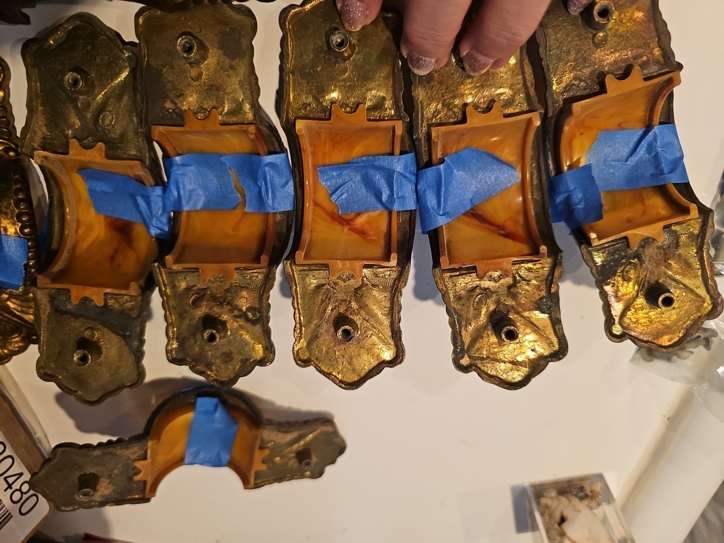 6-2 piece. Art Nouveau heavy brass drawer pulls/handles 6″ x 2″ VTG Bakelite