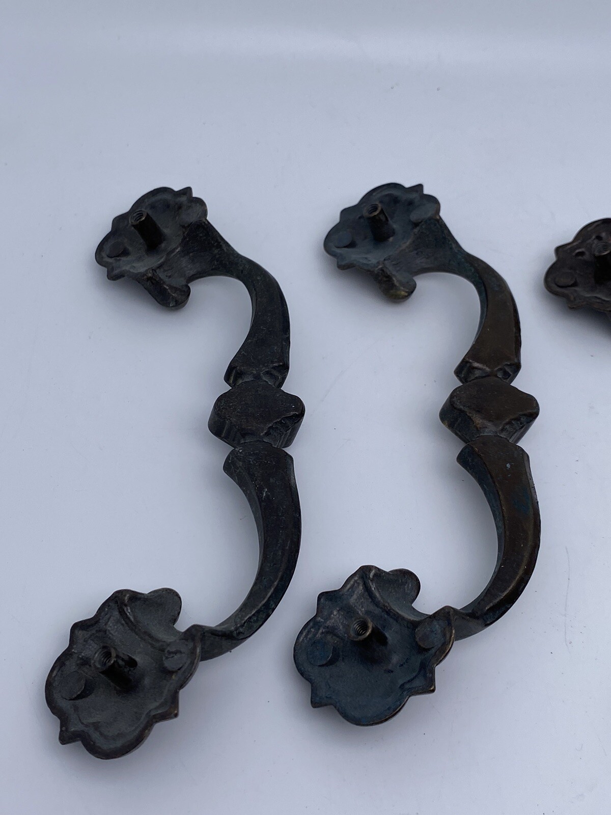 Set of 5 Vintage Antique Ornate Brass Drawer Pulls Handles 7″ Original Patina