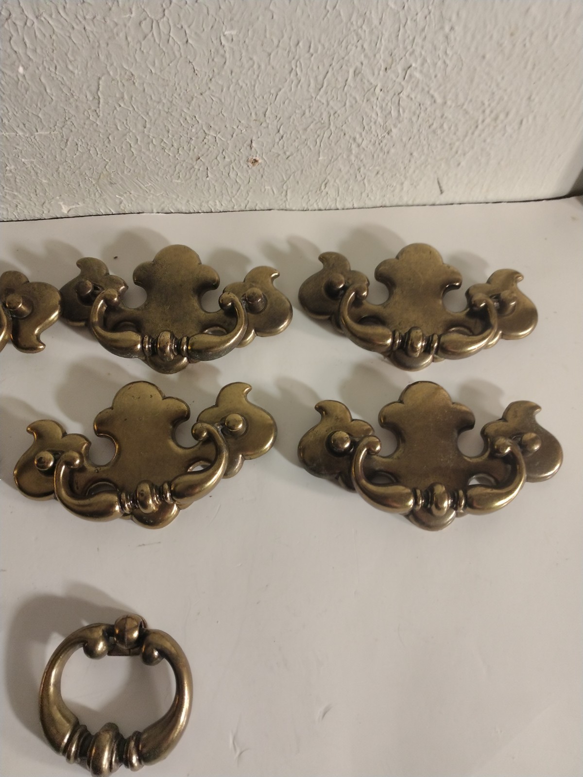 Lot Of 9 Heirloom Brass Bail Drawer Pull Handles vintage 2 Sizes With Screws