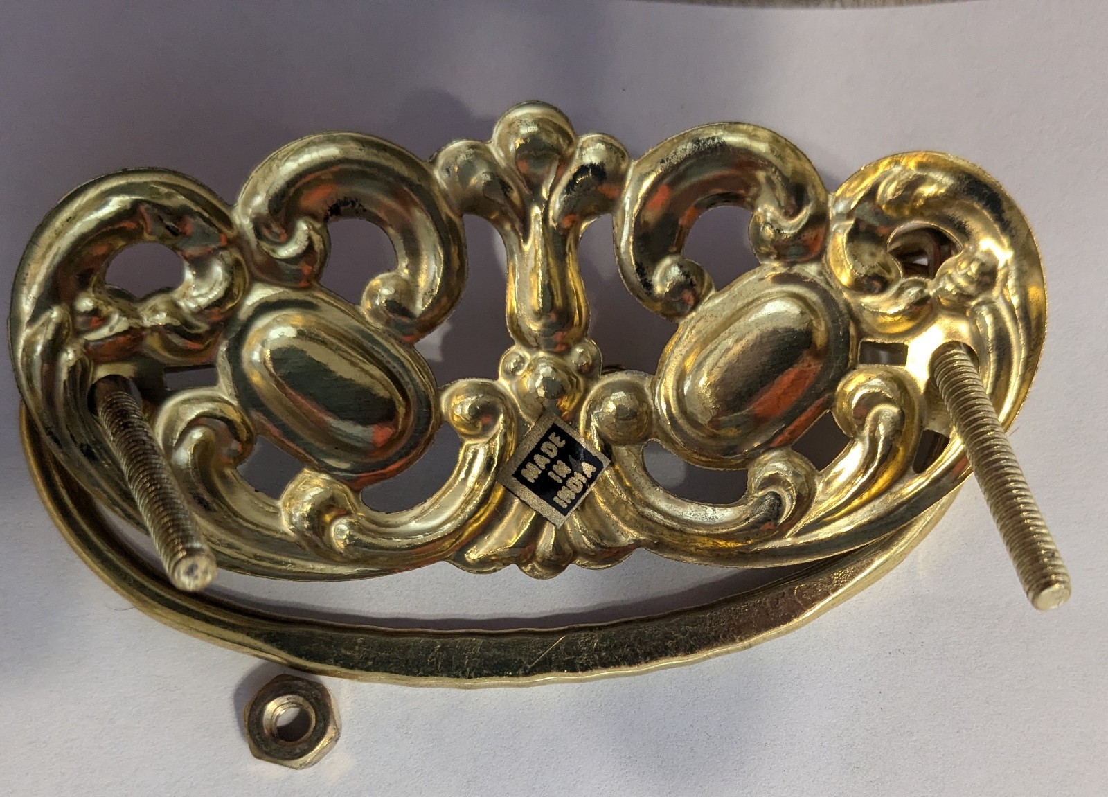 Brass Drawer pull Drop Bail hardware India made NEW old stock 3″ CC hole