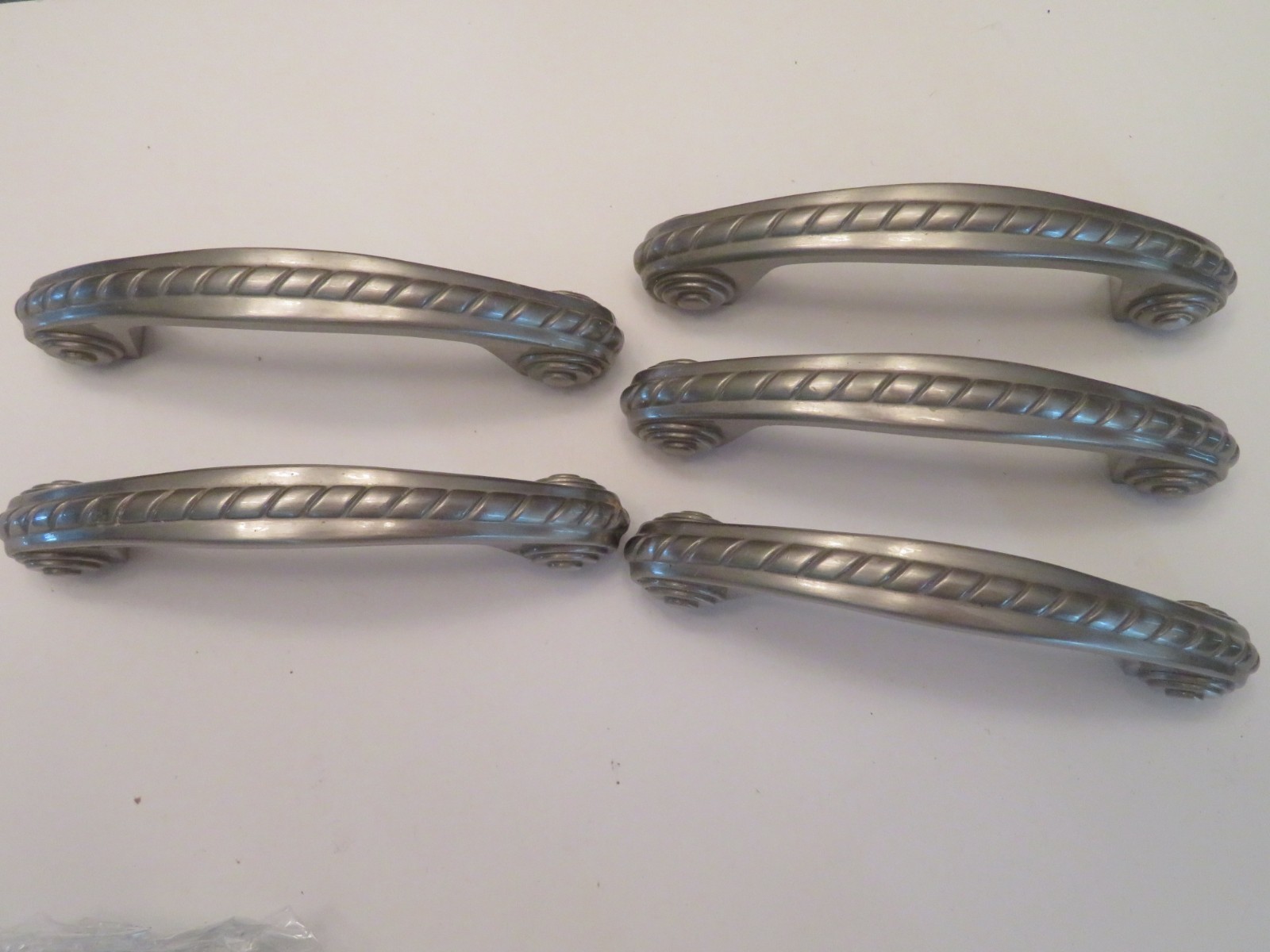 (5) Satin Nicke Cabinet/Drawer Hardware Satin Nickel Handle Pulls + Hardware