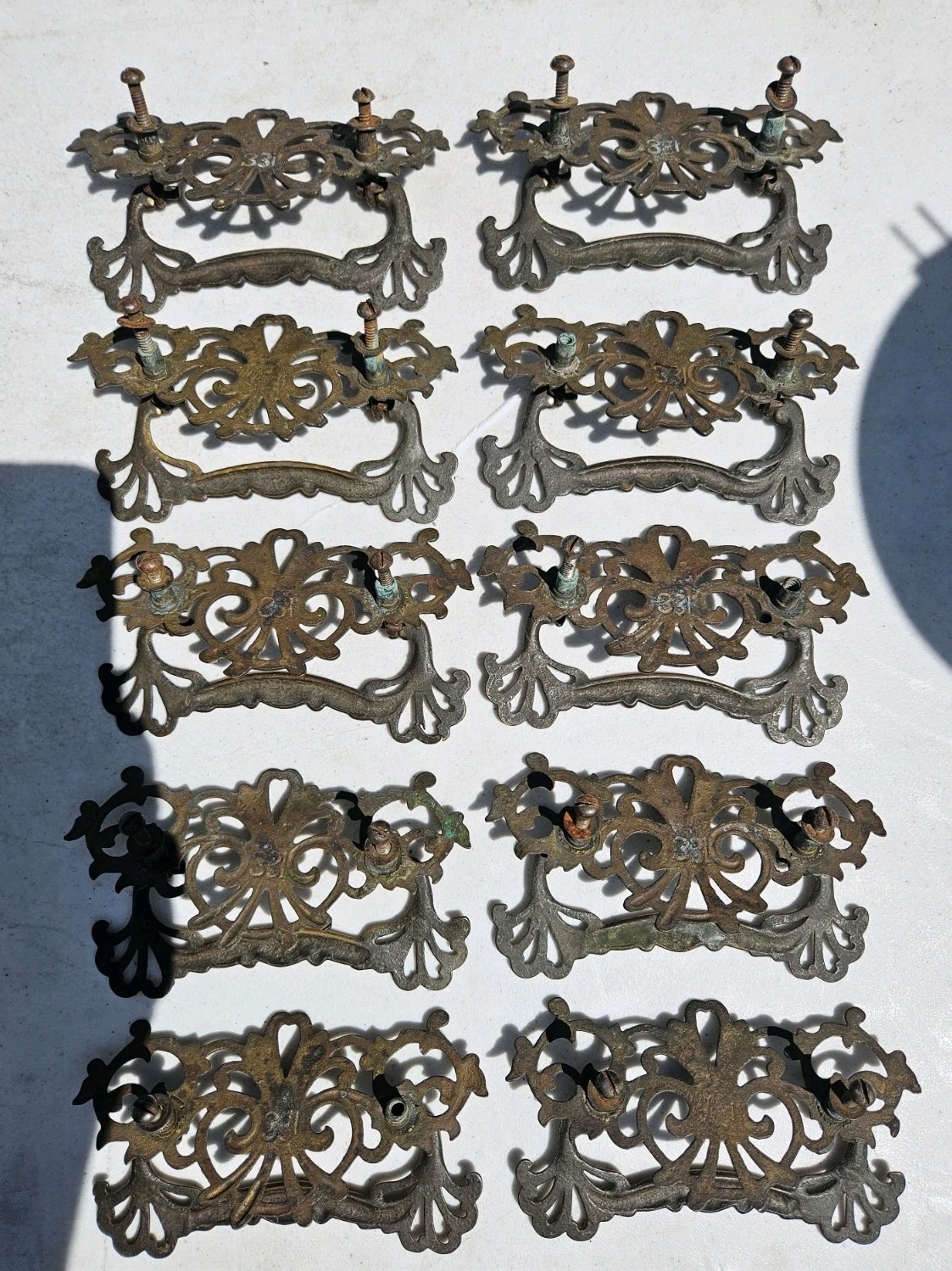 Antique Drawer Pulls Handles Old Furniture Vintage Brass Hardware 5 1/2″ x 3″