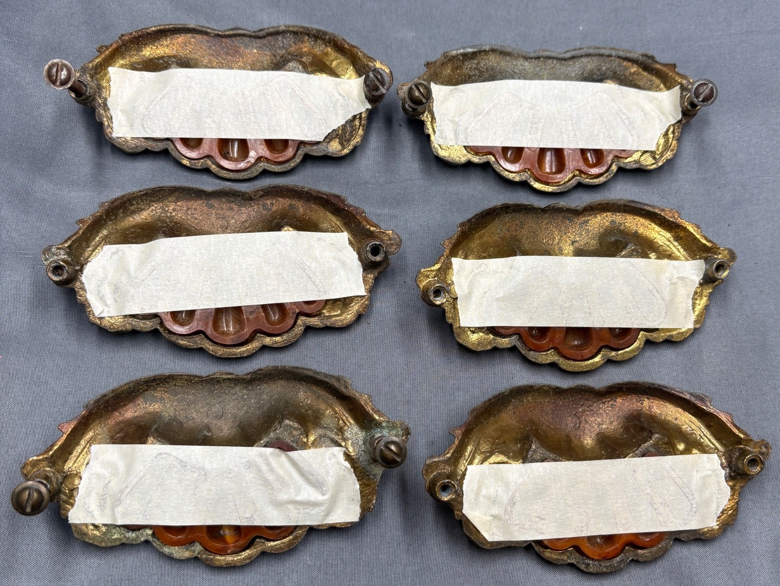 6 Vintage Art Deco Tortoiseshell Bakelite Drawer Pulls 4″ Handle Waterfall style