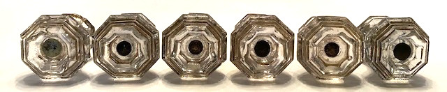 Set of 6 Antique Clear Glass 2″ Octagon Dresser/Cabinet Pulls/Knobs w/Screws