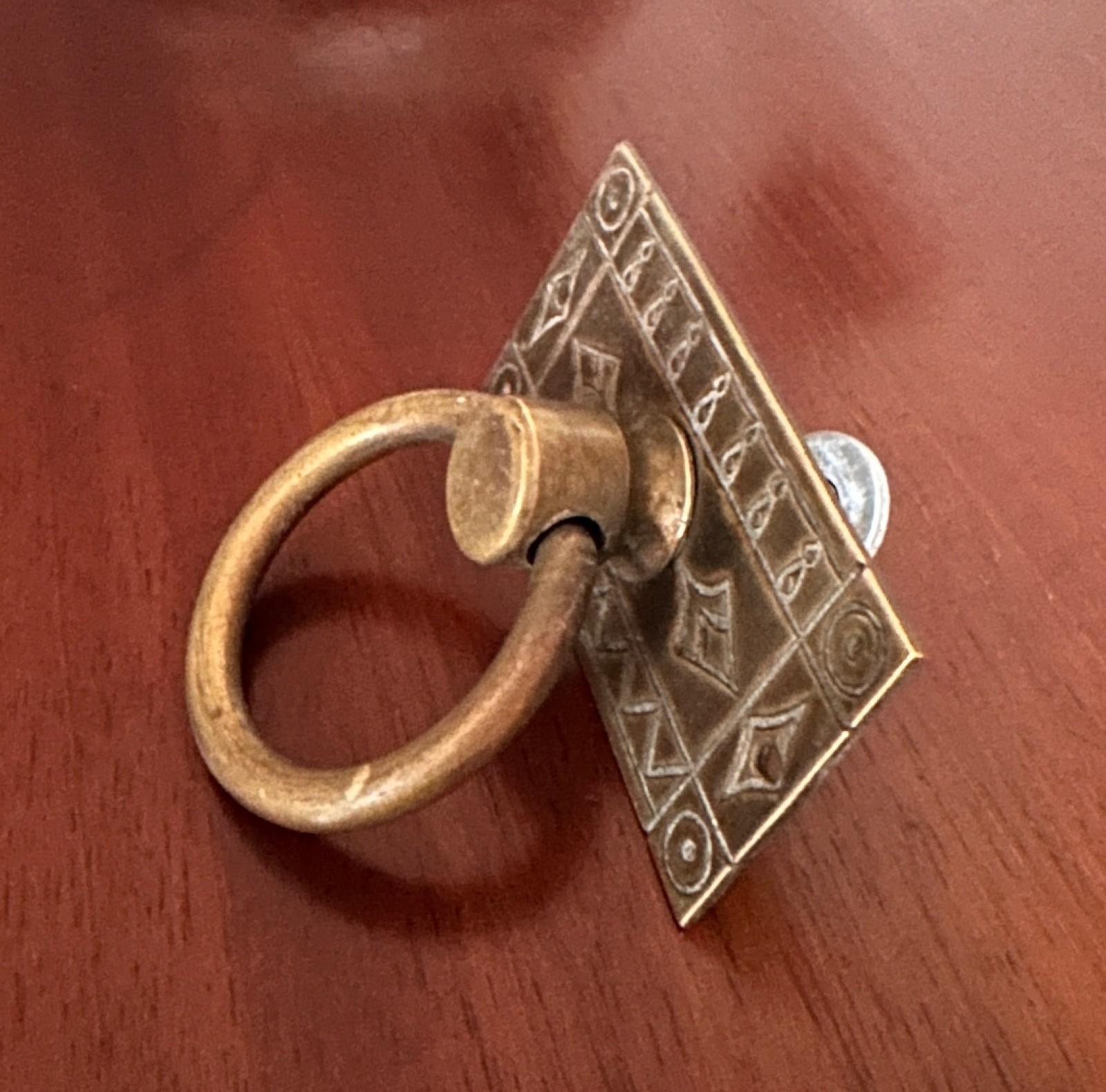 Vintage Eastlake Solid Brass Dresser Drawer, Cabinet, Desk Drop Ring Pull
