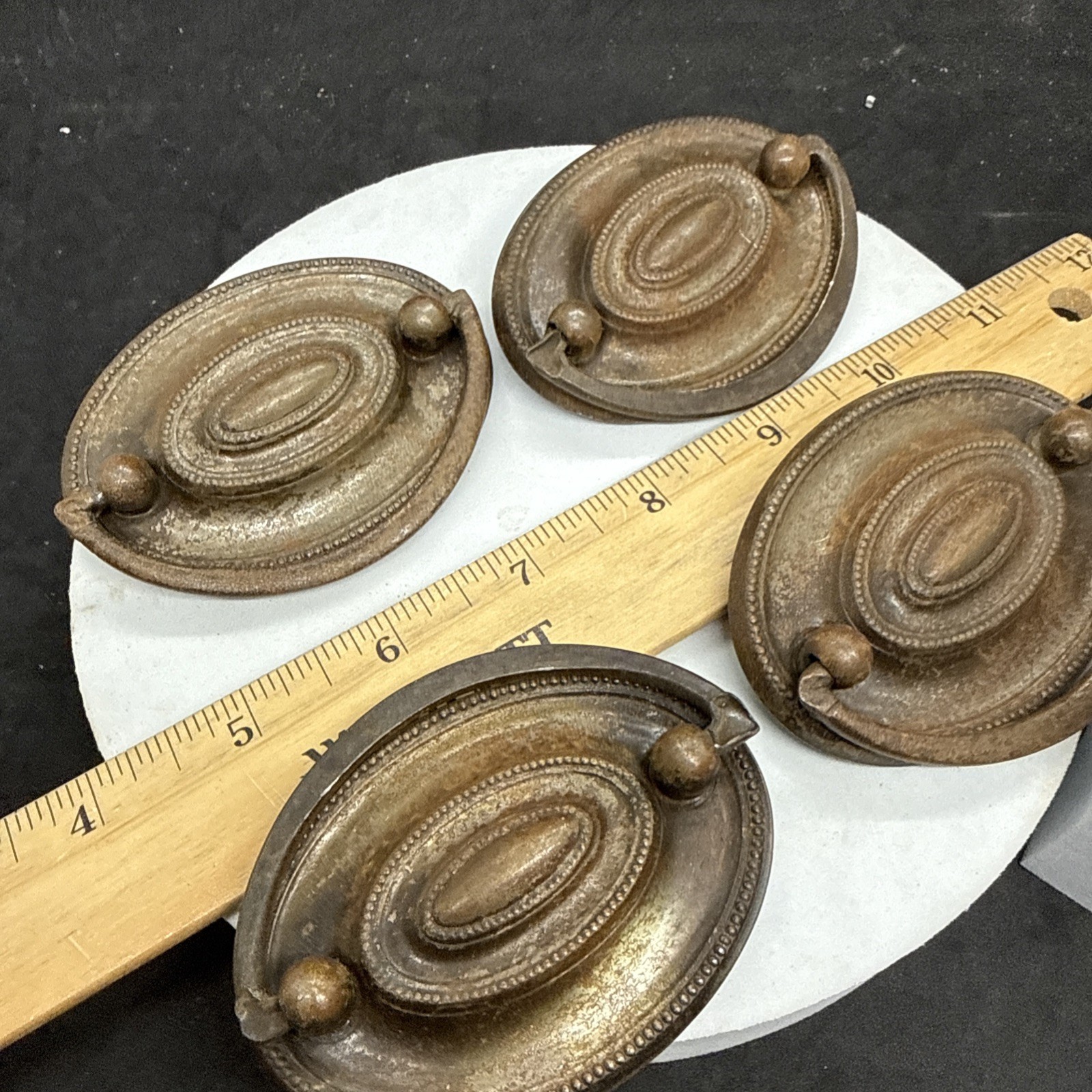 Vintage Pull Antique Brass finish Bail Drawer Pull Oval Drop 2-1/2″ center.