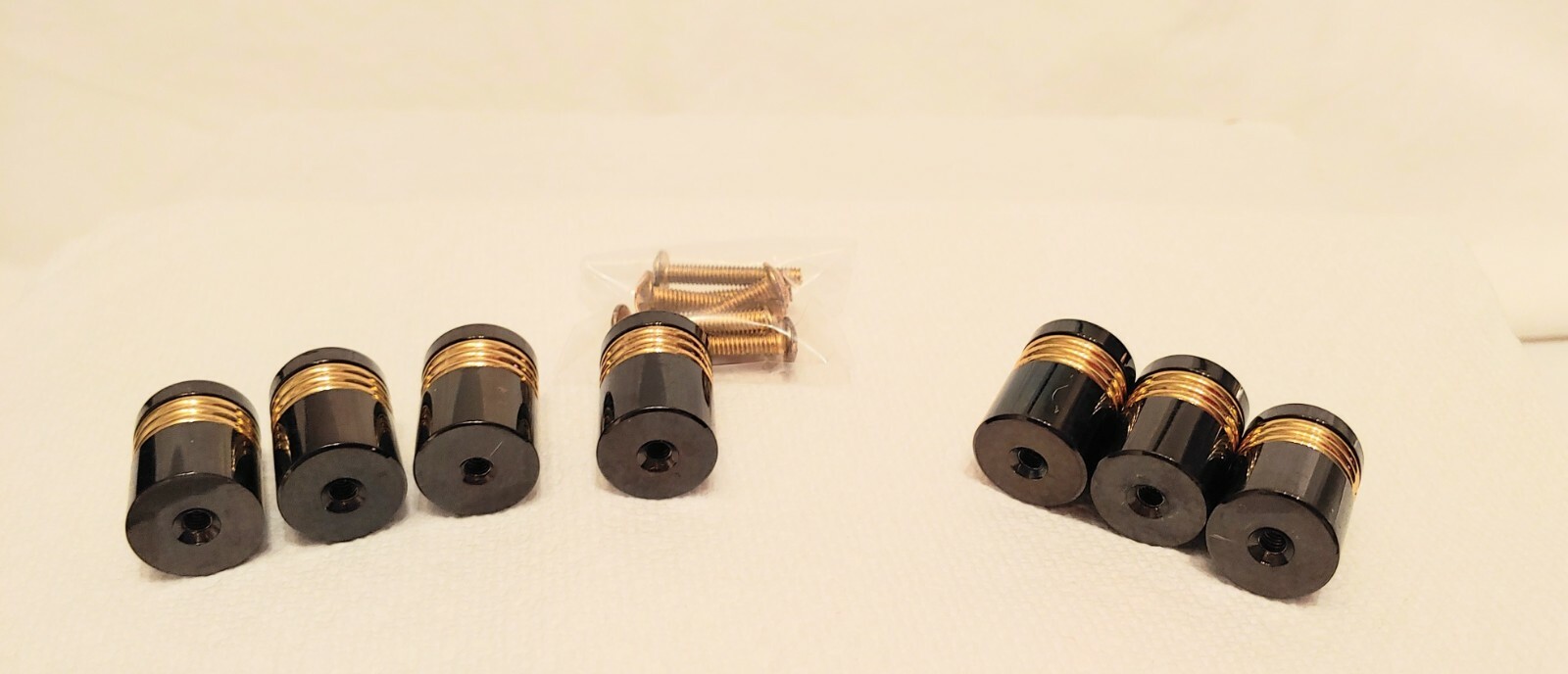 Vintage Set Of 7 Art Deco Gold Tone And Polished Stone Drawer Knobs With Screws