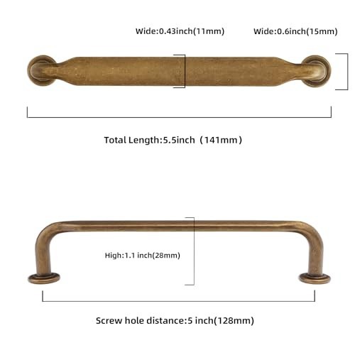 10 Pack 5″ Antique Brass Cabinet Pulls – Zinc Alloy Kitchen Drawer Handles