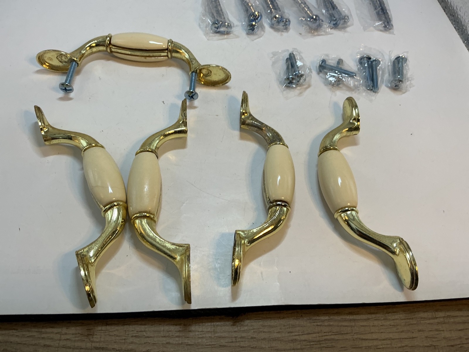 Vintage Door Drawer pulls Beige with gold tone lot of 5 Used