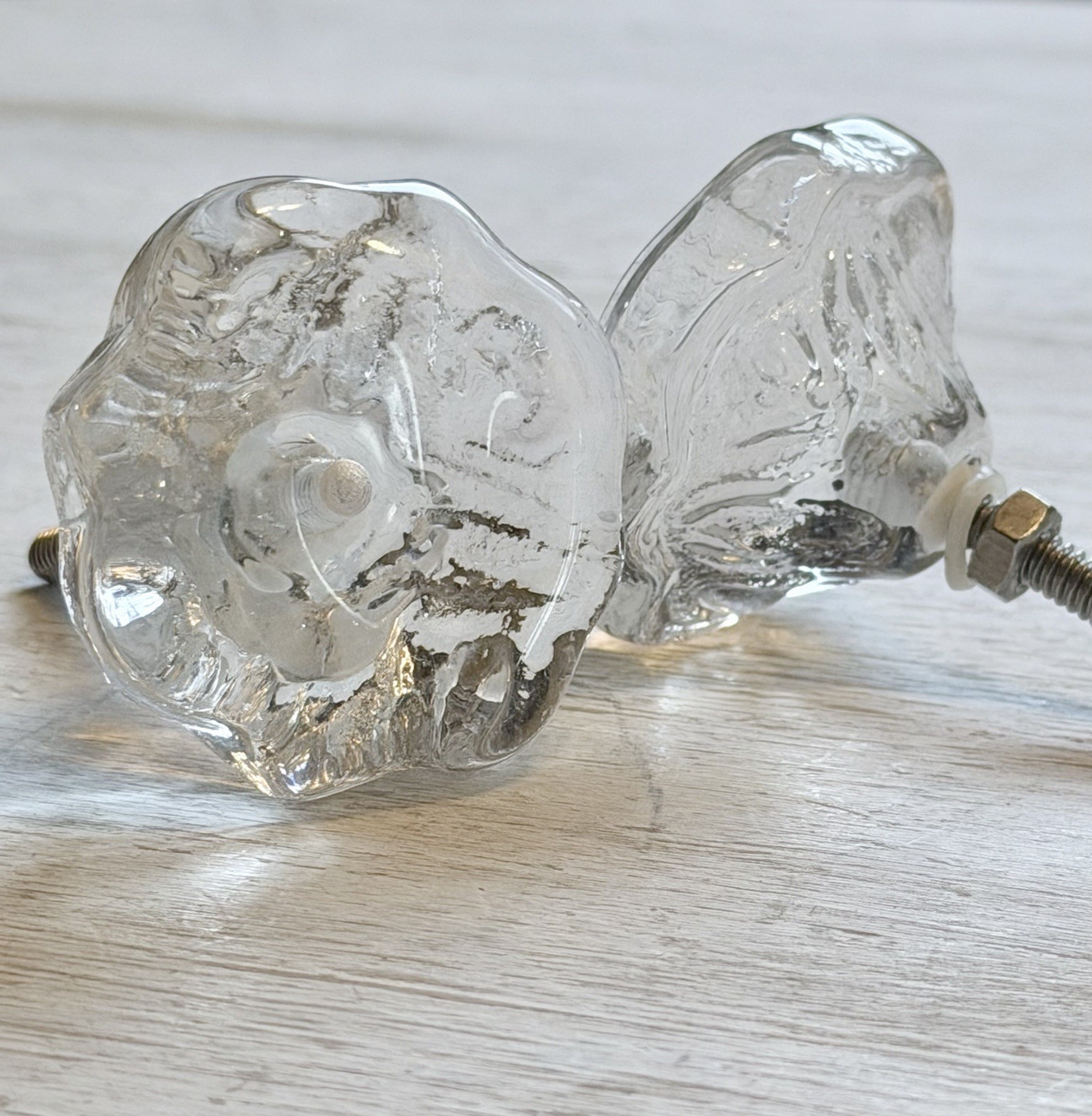 1 VINTAGE HOLLYWOOD REGENCY Flower Glass CRYSTAL Cabinet Drawer KNOBS DOOR PULLS