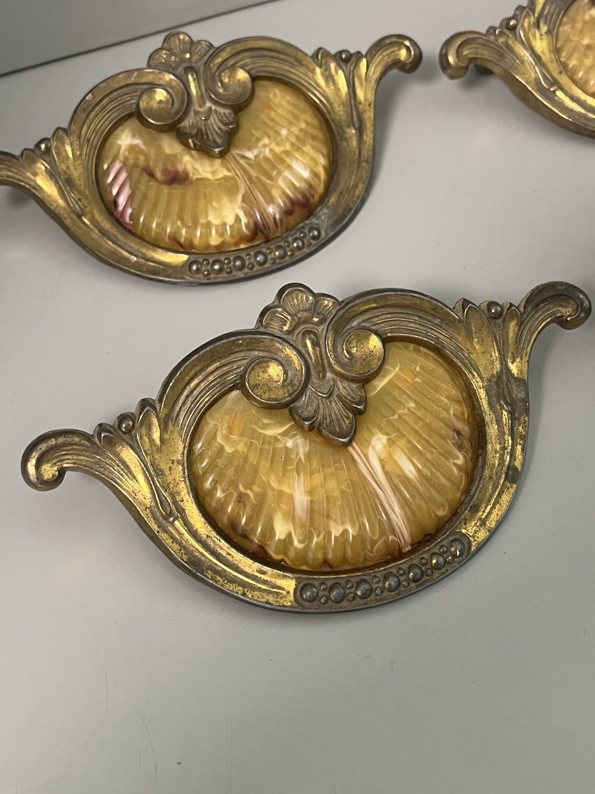 Vintage (1930’s-1940’s) Keeler Art Deco Celluloid & Brass Original Drawer Pulls