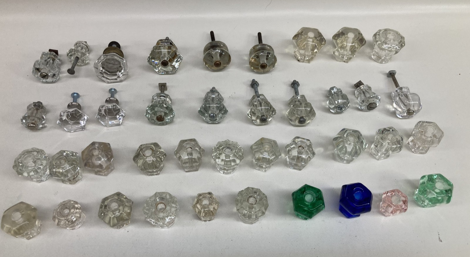 Vintage Lot 45 Salvage Glass Drawer Knobs Pulls Mixed Sizes, Shapes and Colors