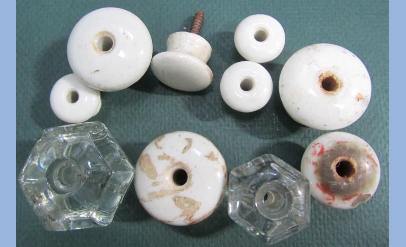 LOT antique 10pc PORCELAIN & GLASS DRAWER CABINET KNOBS pulls 3/4-1 1/2 inch