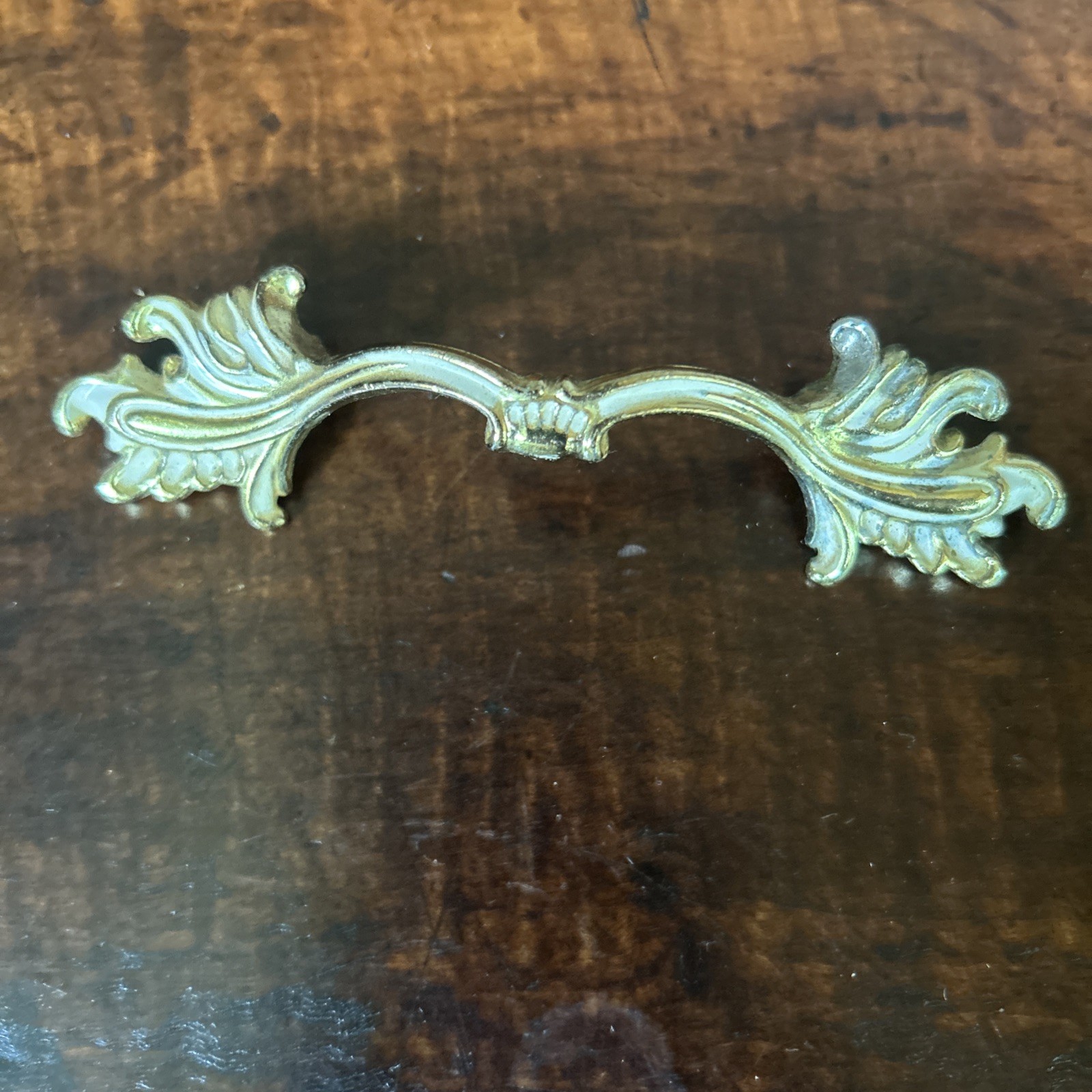 6 Vintage NOS Ajax Drawer Pulls Handles Scroll White Gold Ornate Hardware 990