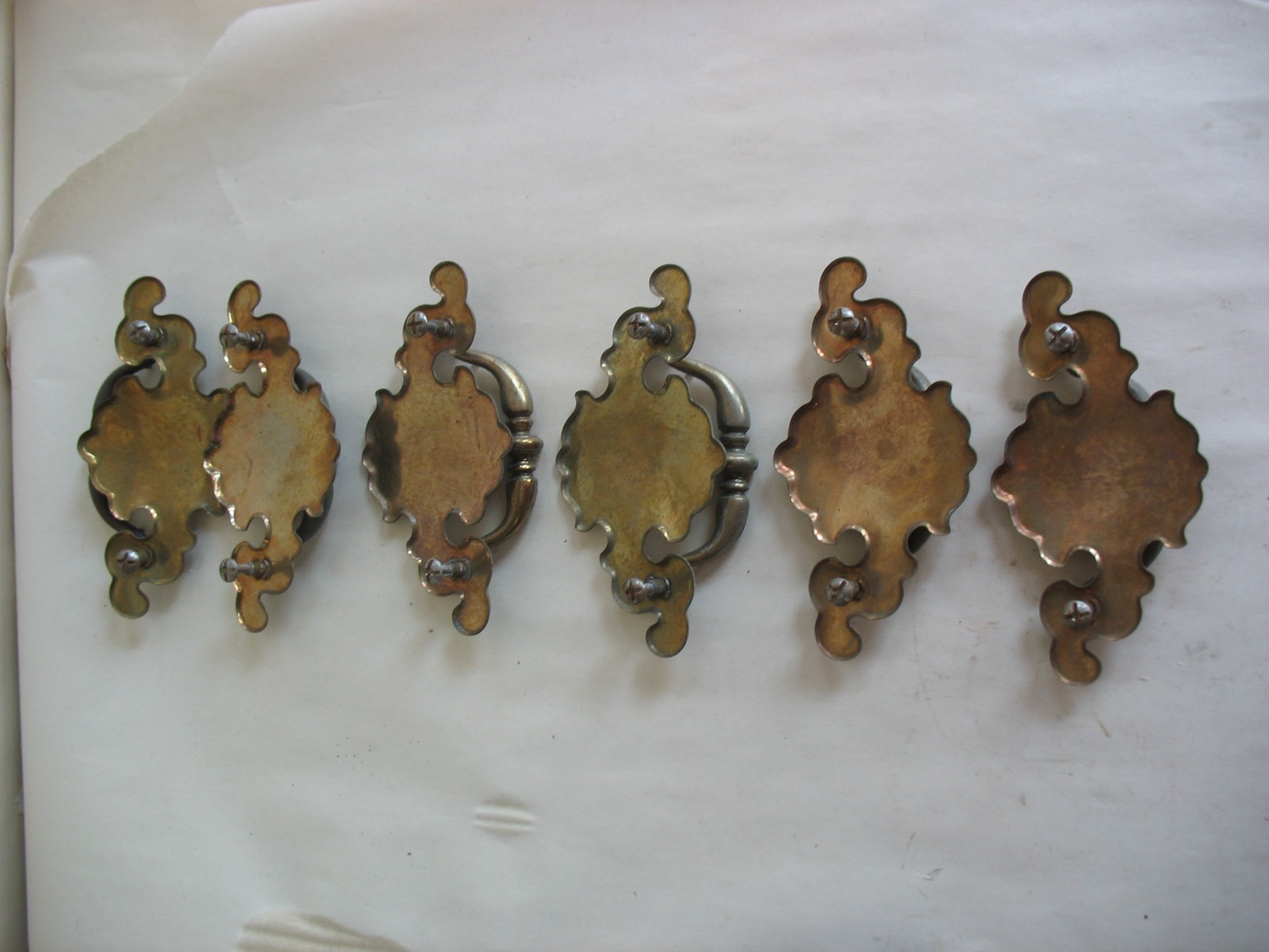 S/6 Batwing Chippendale brass plated drawer pulls 3 1/2″ centers Salvage
