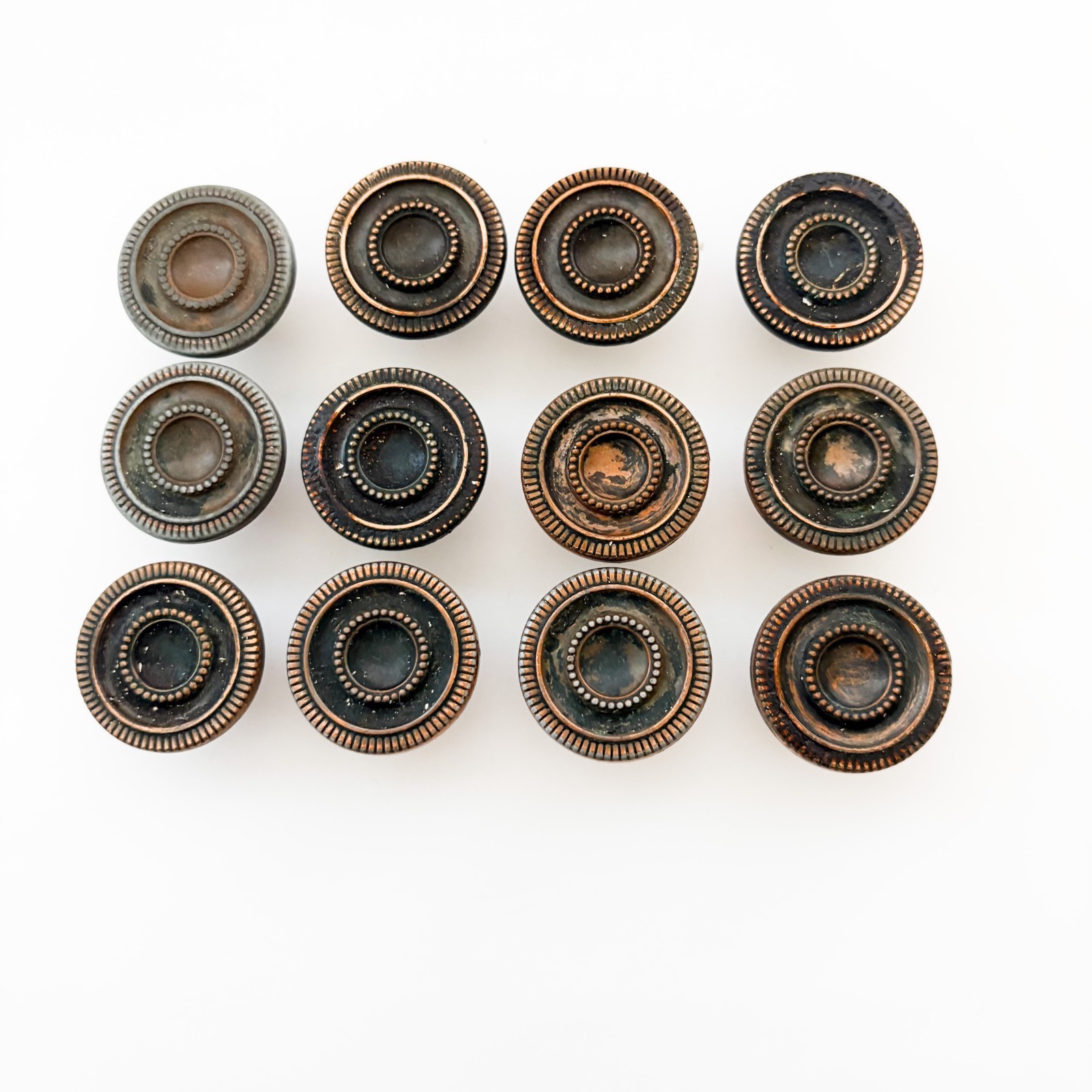 Lot of 12 Vintage Bronze Tone Cabinet Door Drawer Round Knob Pull Handle 1 1/8″