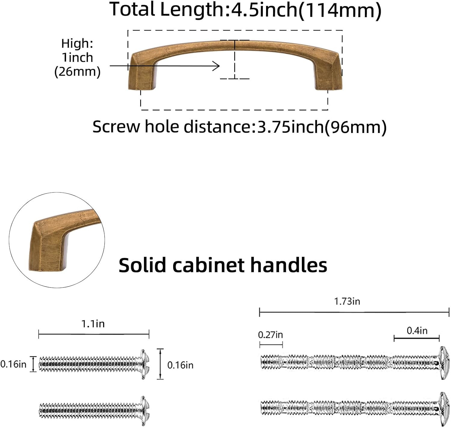 10 Pack 3.75 inch(96mm) Antique Brass Kitchen Cabinet Pulls Vintage Drawer Pulls