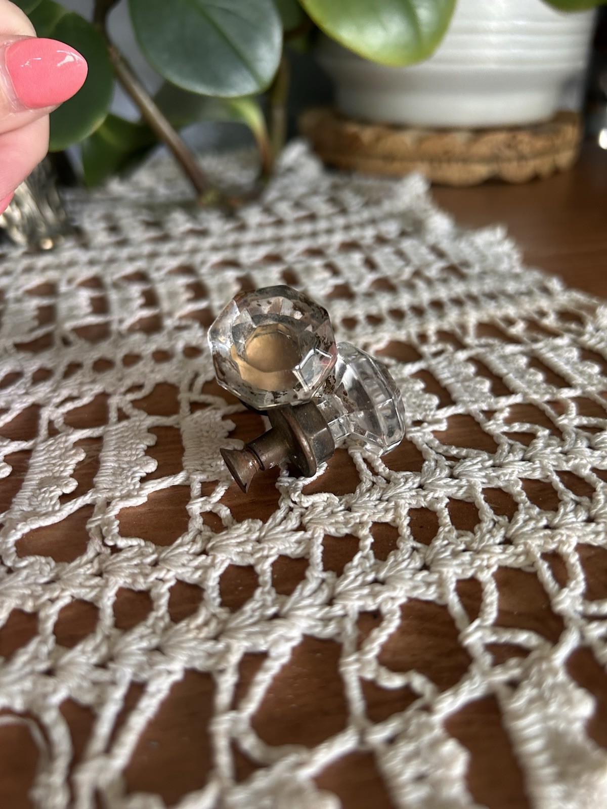 Vintage Clear Glass Drawer Knobs Set Of Two With Orginal Brass And Hardware