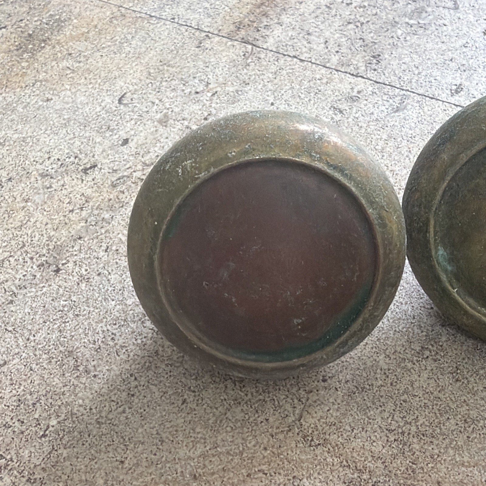 1 Antique 1930s Circle Design Hollow Brass Door Pull Knob Handle Vintage Patina