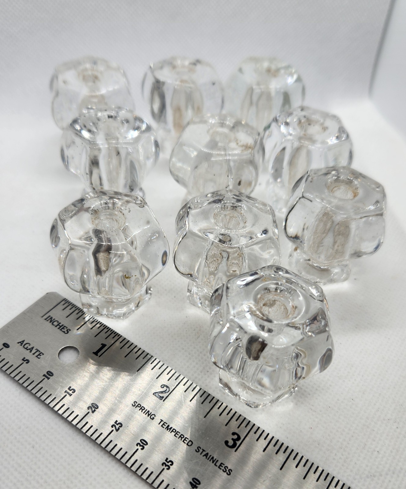 Vintage Lot of 10 Glass Hexagon Drawer Cabinet Knob 1.75″ L x 1.25″ W