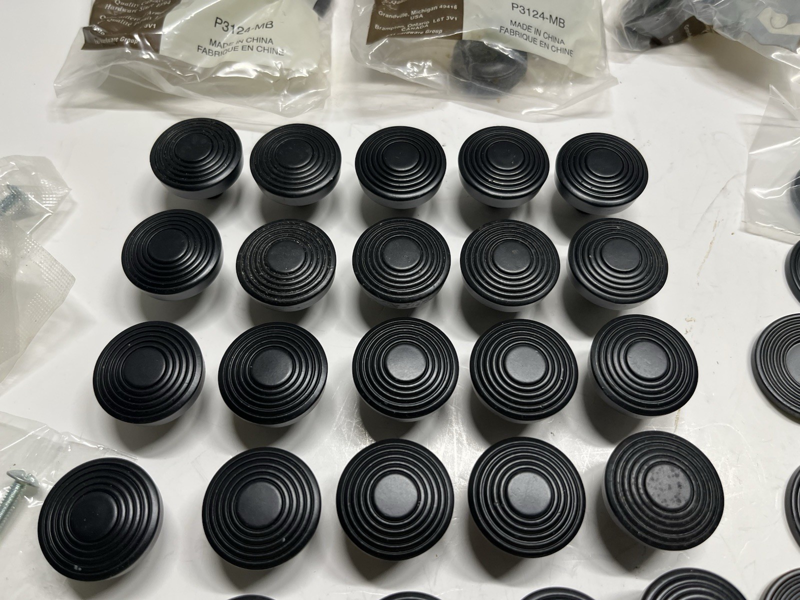 Vintage Lot (40) NOS 2006 Matte Black Heavy Ribbed Design Drawer/Cabinet Knobs