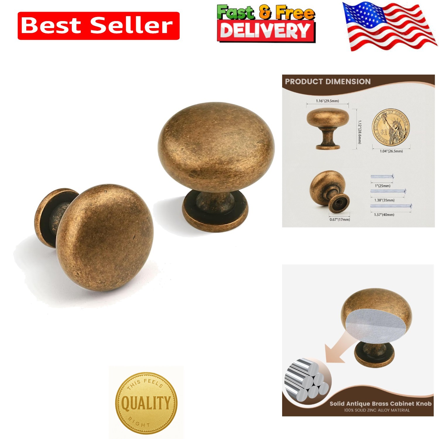 Rust-Resistant Antique Brass Drawer Knobs – 12 Vintage Style Cabinet Pulls