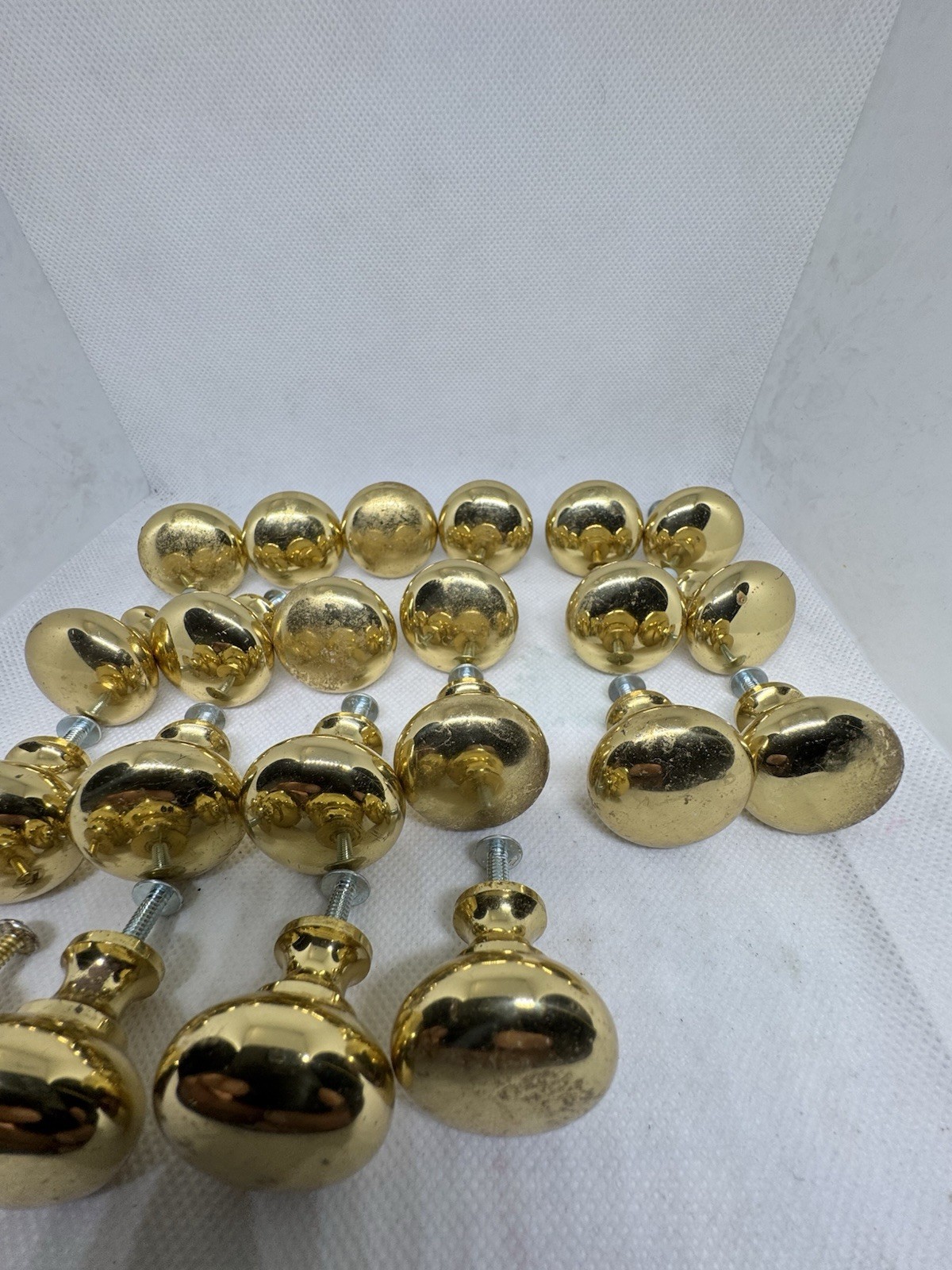 22 -matching vintage solid brass round drawer cabinet knobs pulls 1”x1”