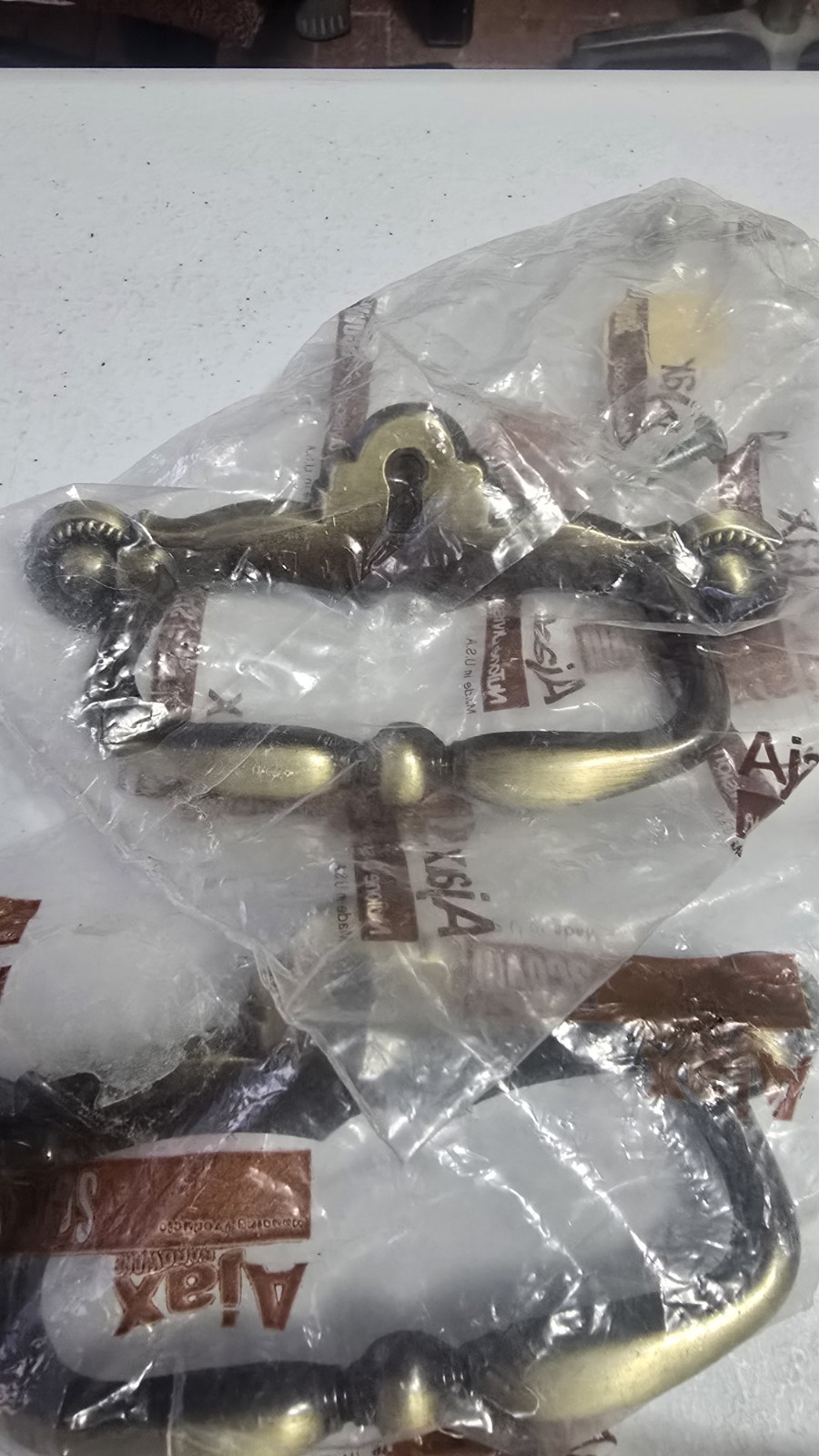 6 NOS VINTAGE BRASS AJAX FIXED BAIL BATWING DRAWER PULLS Key Hole Chippendal