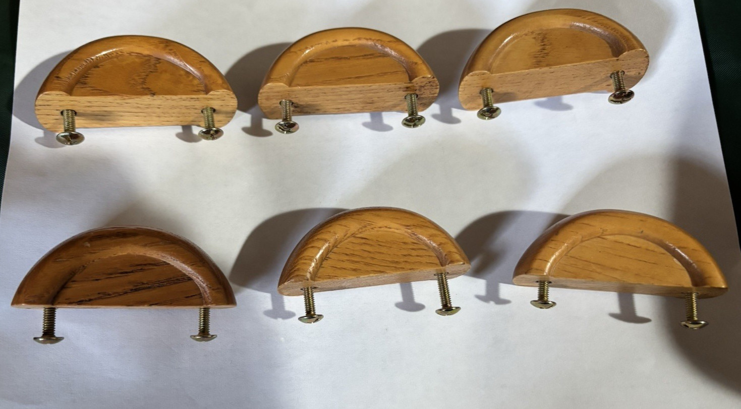 LOT OF 6 HALF CIRCLE WOOD DRAWER PULLS WITH SCREWS & MOUNTING INSTRUCTIONS