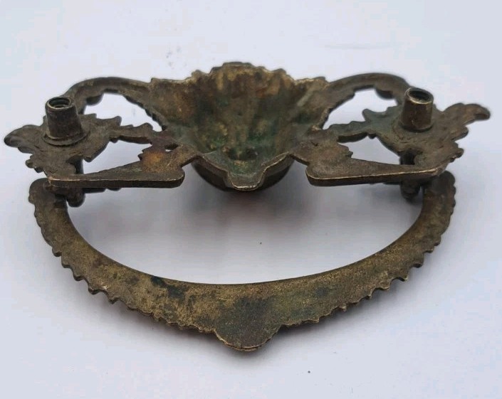 Antique Lion Face Drop Bail Pull Drawer Cabinet Handle Ornate Old Brass Hardware