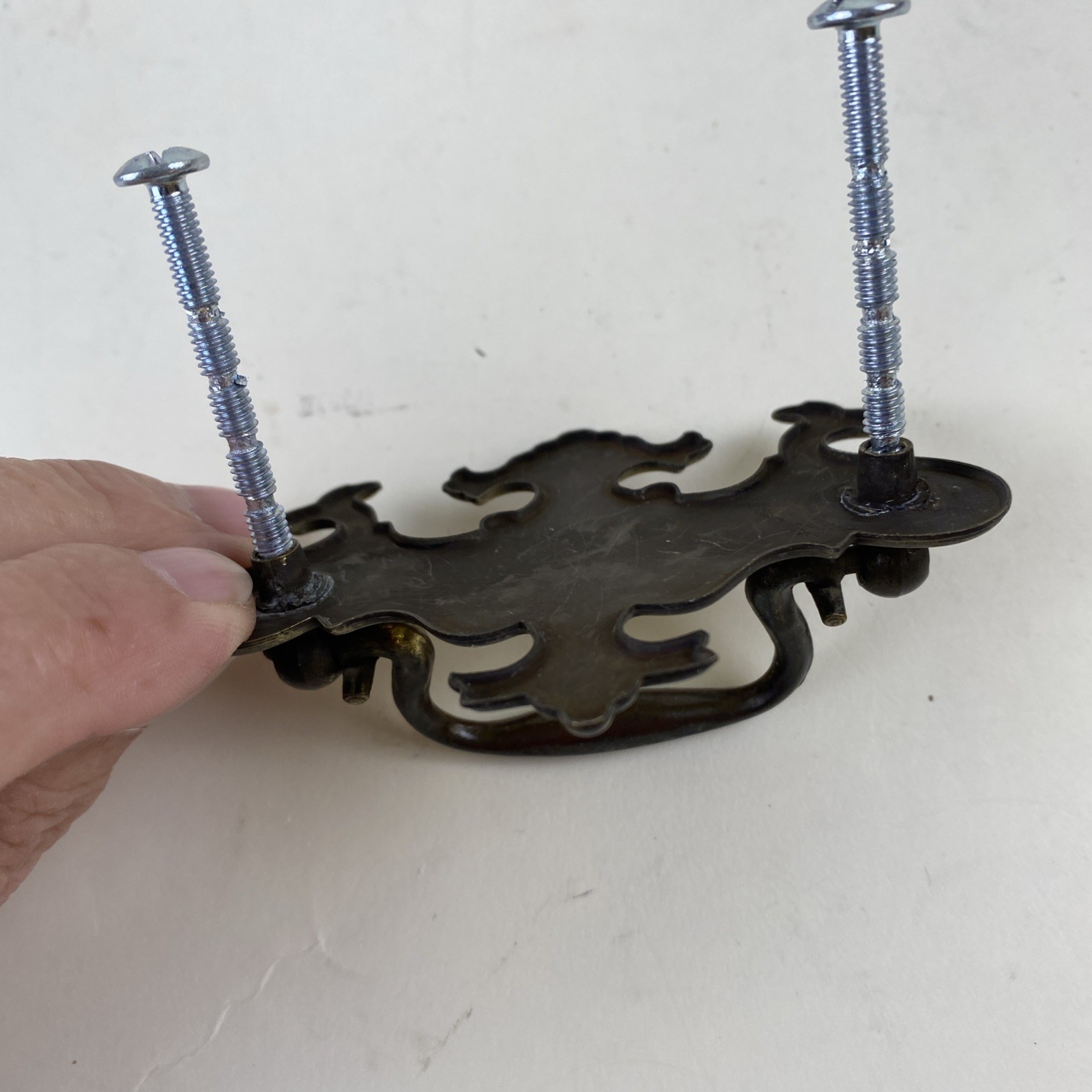Vintage Bat Wing Drawer Drop Bail Pull Handle Brass Plate 2.5” Center to Center