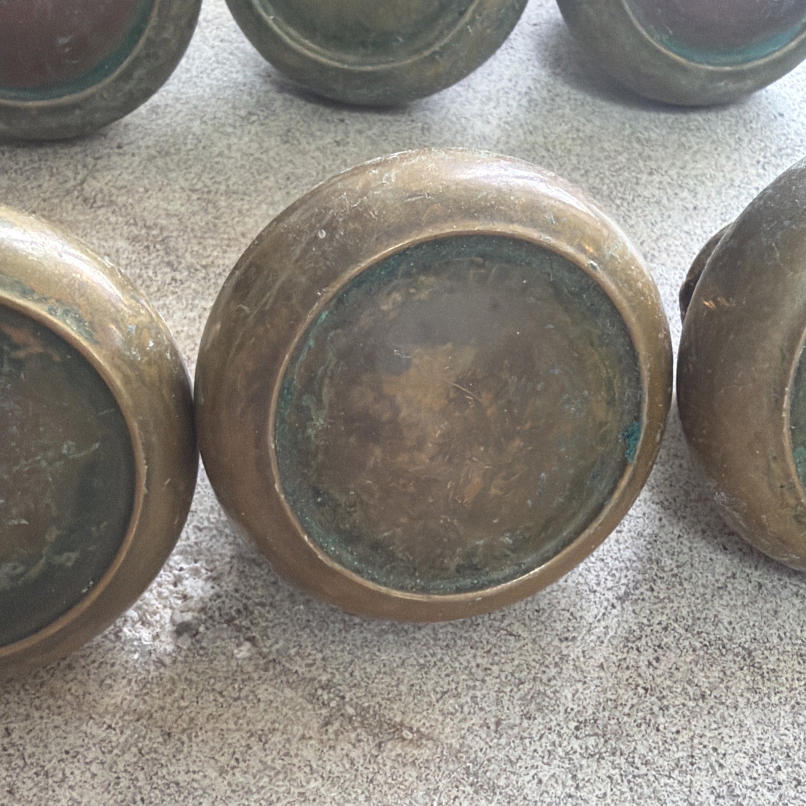 1 Antique 1930s Circle Design Hollow Brass Door Pull Knob Handle Vintage Patina