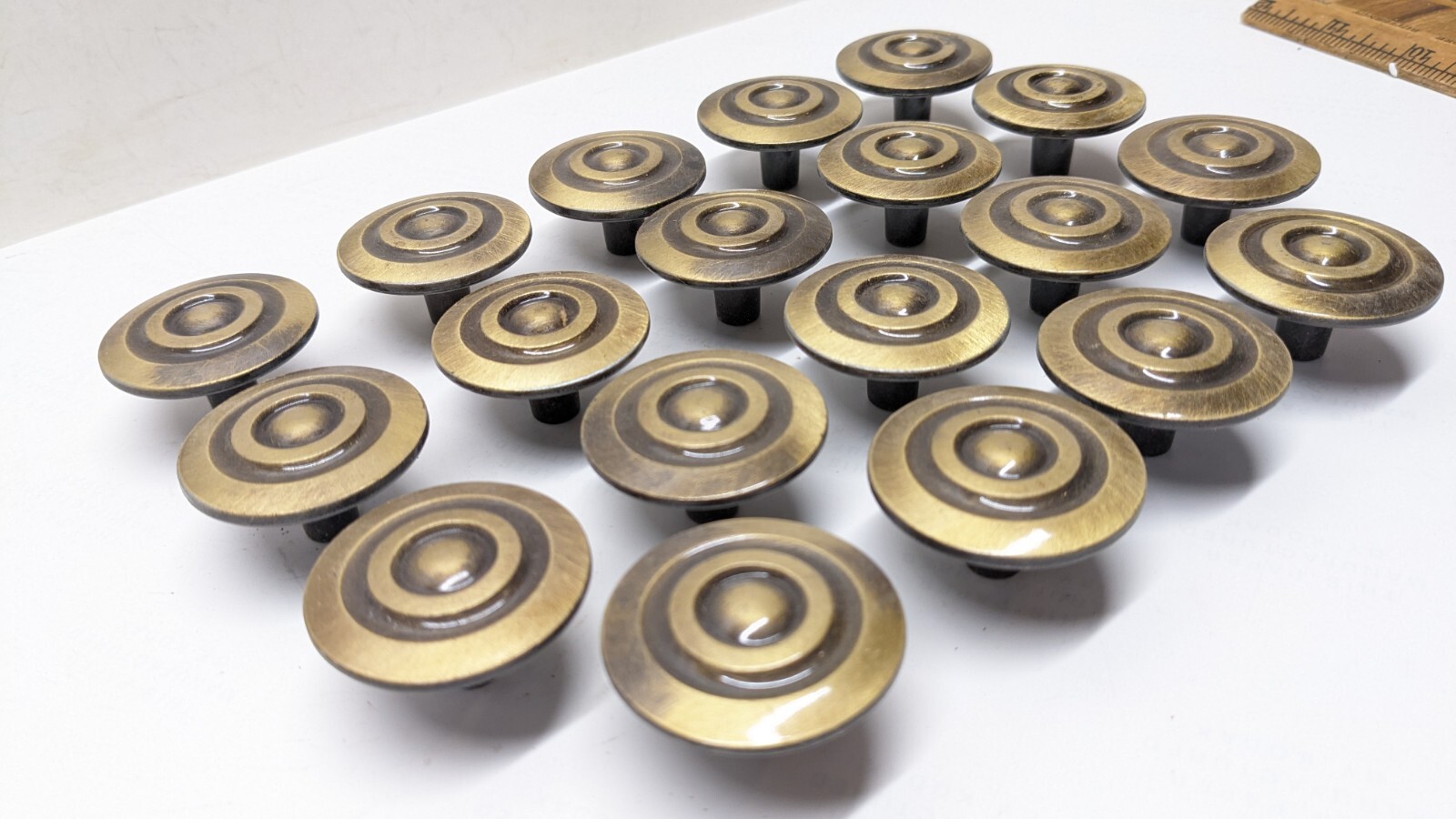 19 Vtg Round Mid Century Modern Knob Drawer Pulls 1.5” Handles Bullseye Mushroom
