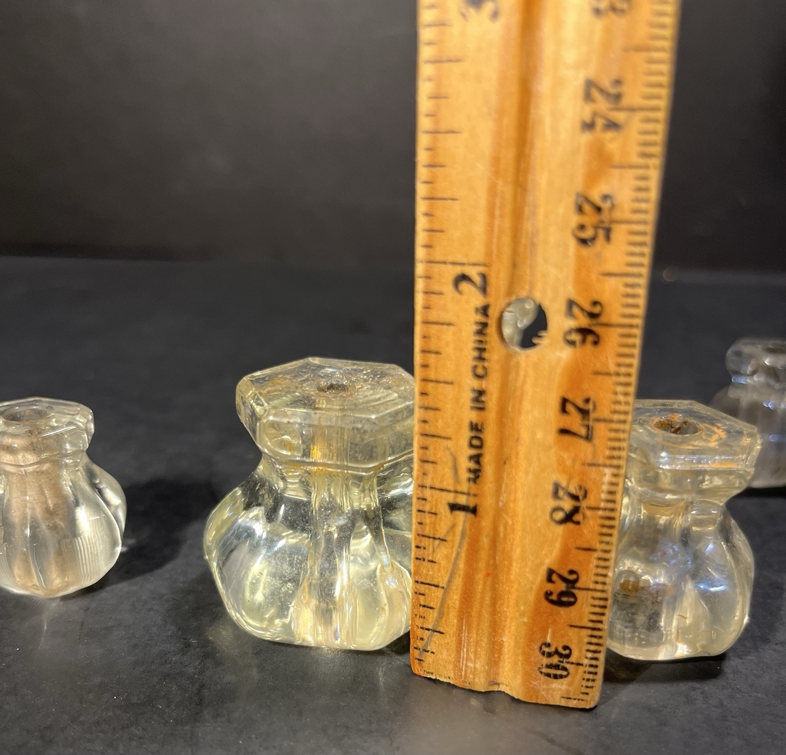 5 Vintage Hexagon Glass Drawer Knob Pulls Two Pairs & One Single