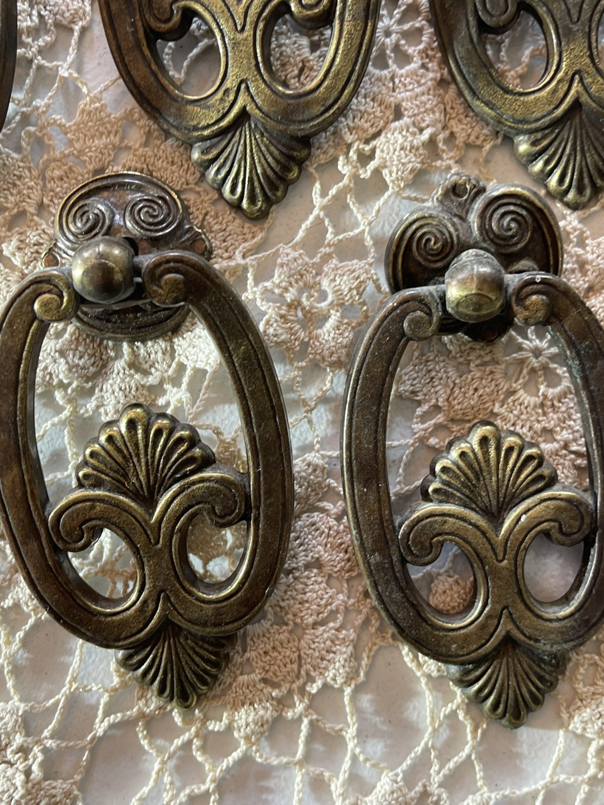 Lot 5 Vintage KBC Keeler Brass Co. Door Knocker Drop Pull Handle With Backplates