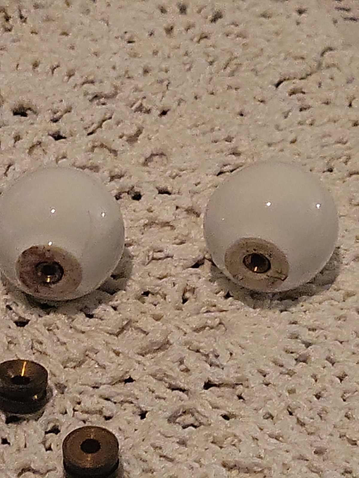 Set of 4 Vintage White Ceramic Drawer Pulls Knobs + Round With Flat Bottom