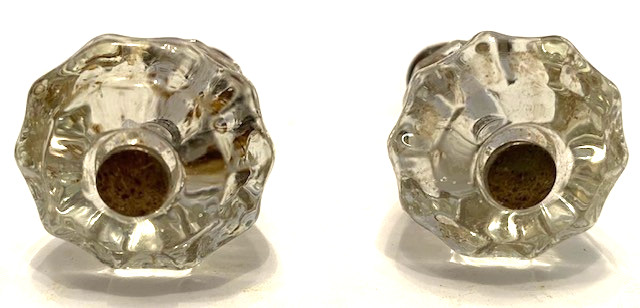 Set of 2 Antique Clear Glass 1″ Dresser/Cabinet Pulls/Knobs w/Screws