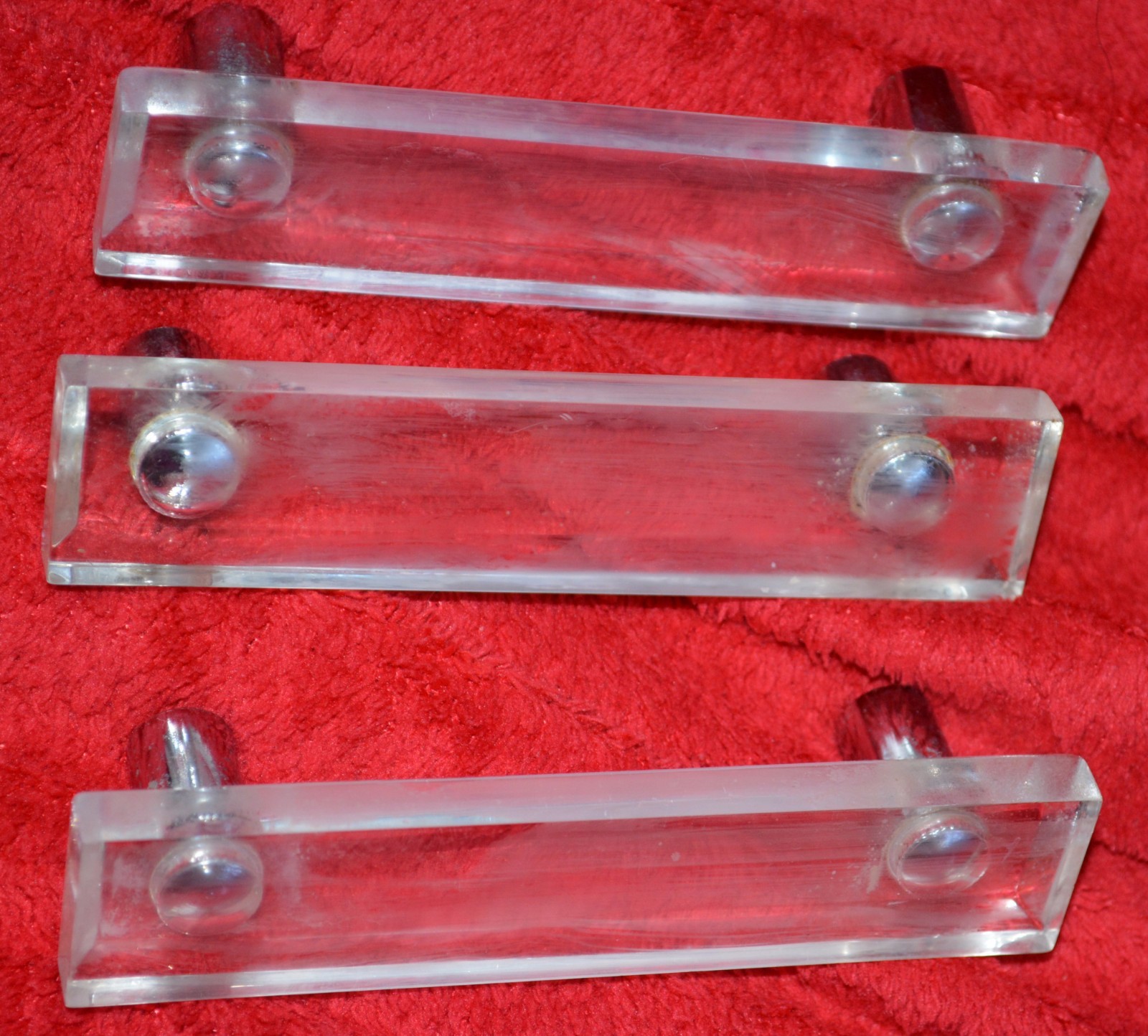 Set of 3 Lucite Drawer Pulls 4.75″ long rectangular knobs Lot