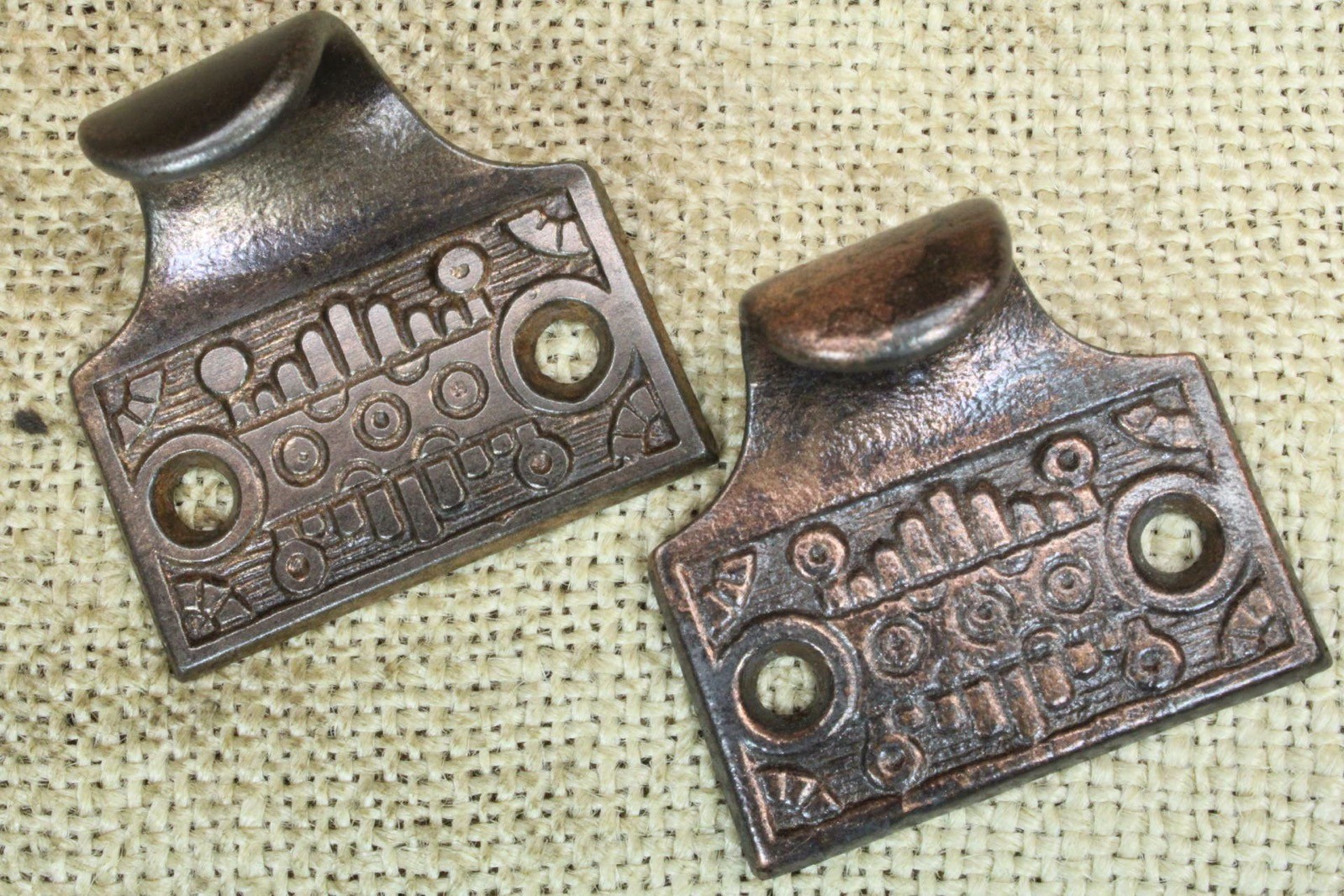 2 Old Window Sash Lifts Pulls Cast Iron Copper Bronze Finish Victorian Windsor